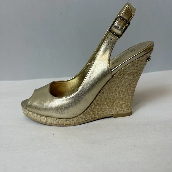 Lilly Pulitzer Shoes Womens 5.5 Gold Sandals Wedge Heels Slingback Kristen - Picture 3 of 15